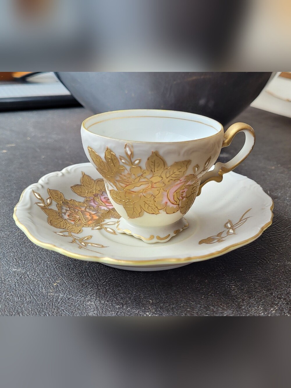 Vintage Shofu Floral Gold Porcelain Teacup and Saucer
